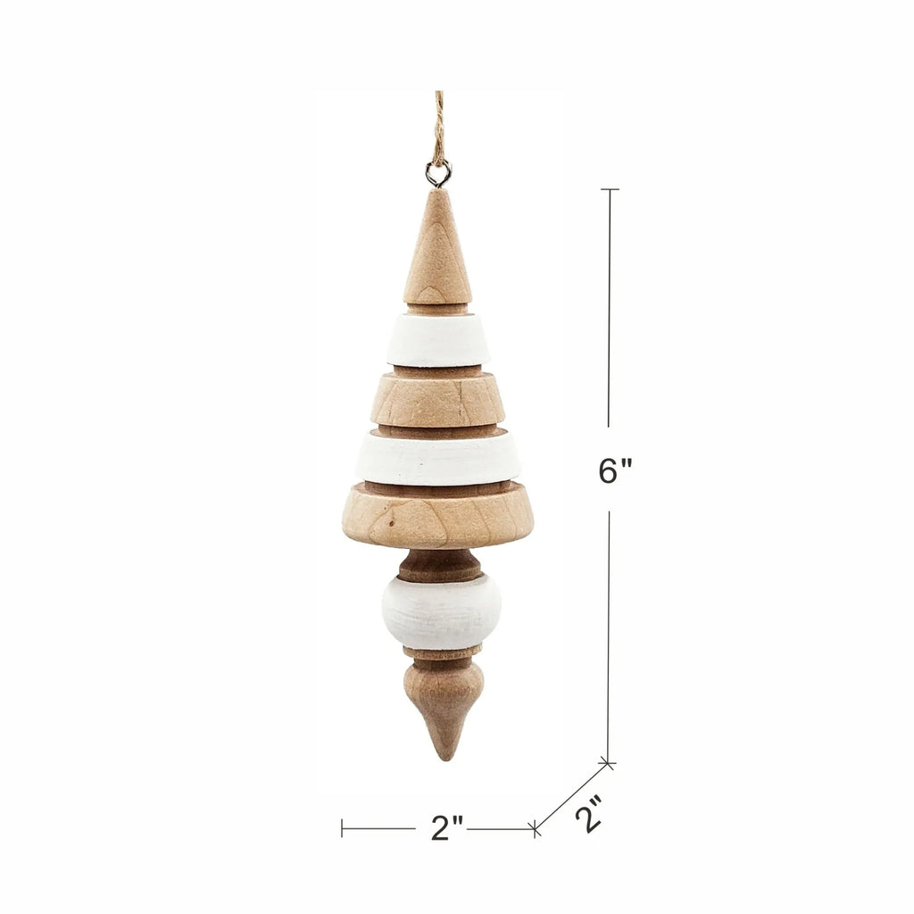 Set of 6 Wooden Eucalyptus Icicle Ornaments with White Layered Accents