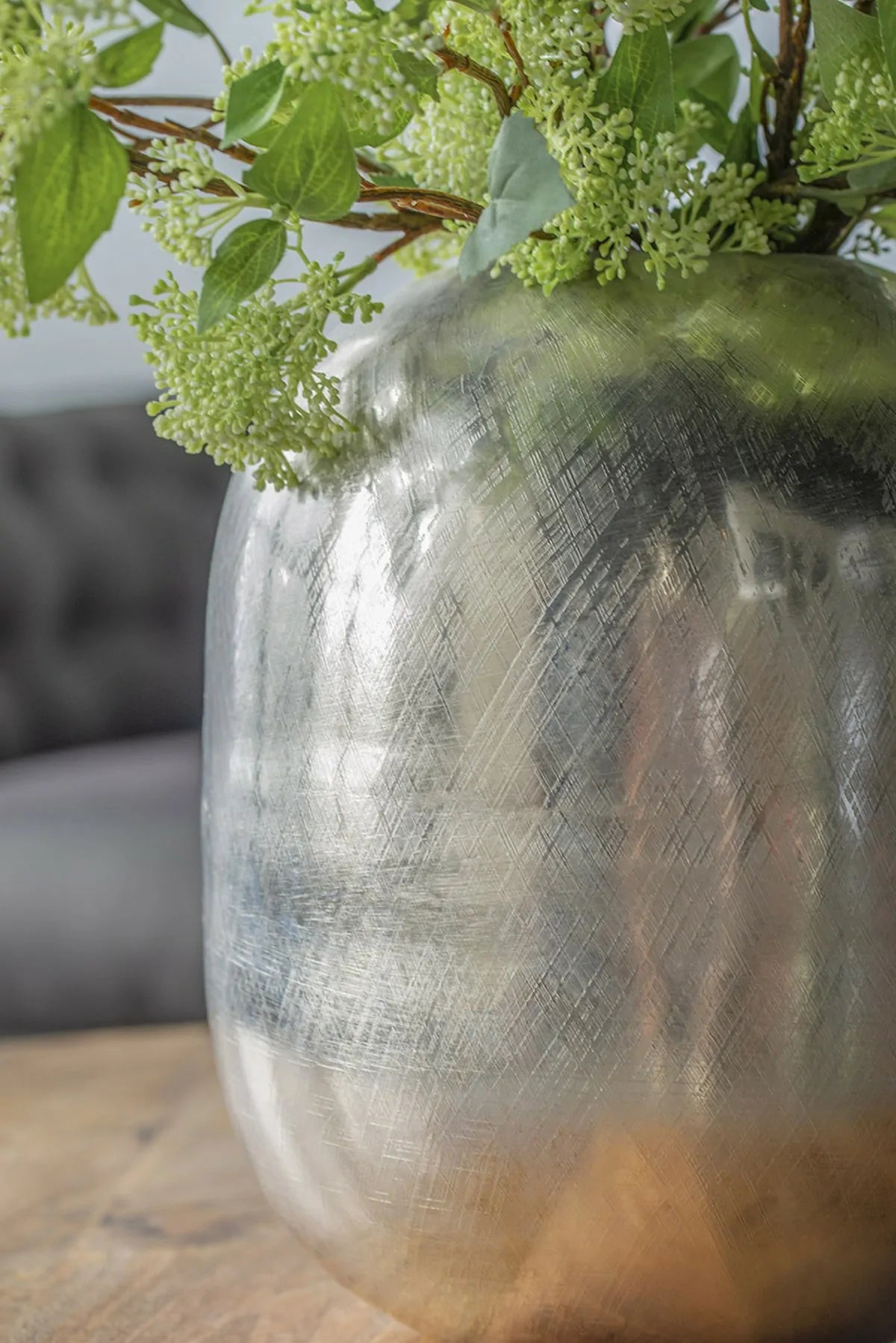 Silver Streak Aluminum Vase 15 Inch Modern Floor Vase for Home Decor