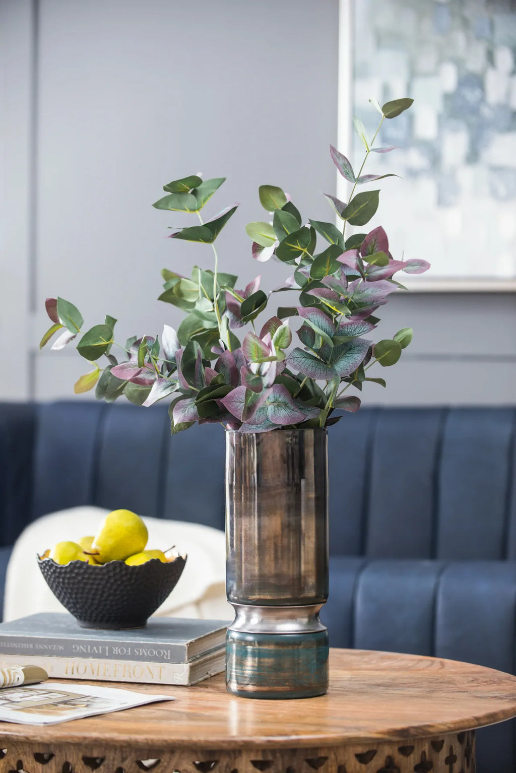 Sleek Silver Toned Glass Vase for Modern Home Decor 10 Inch Tall