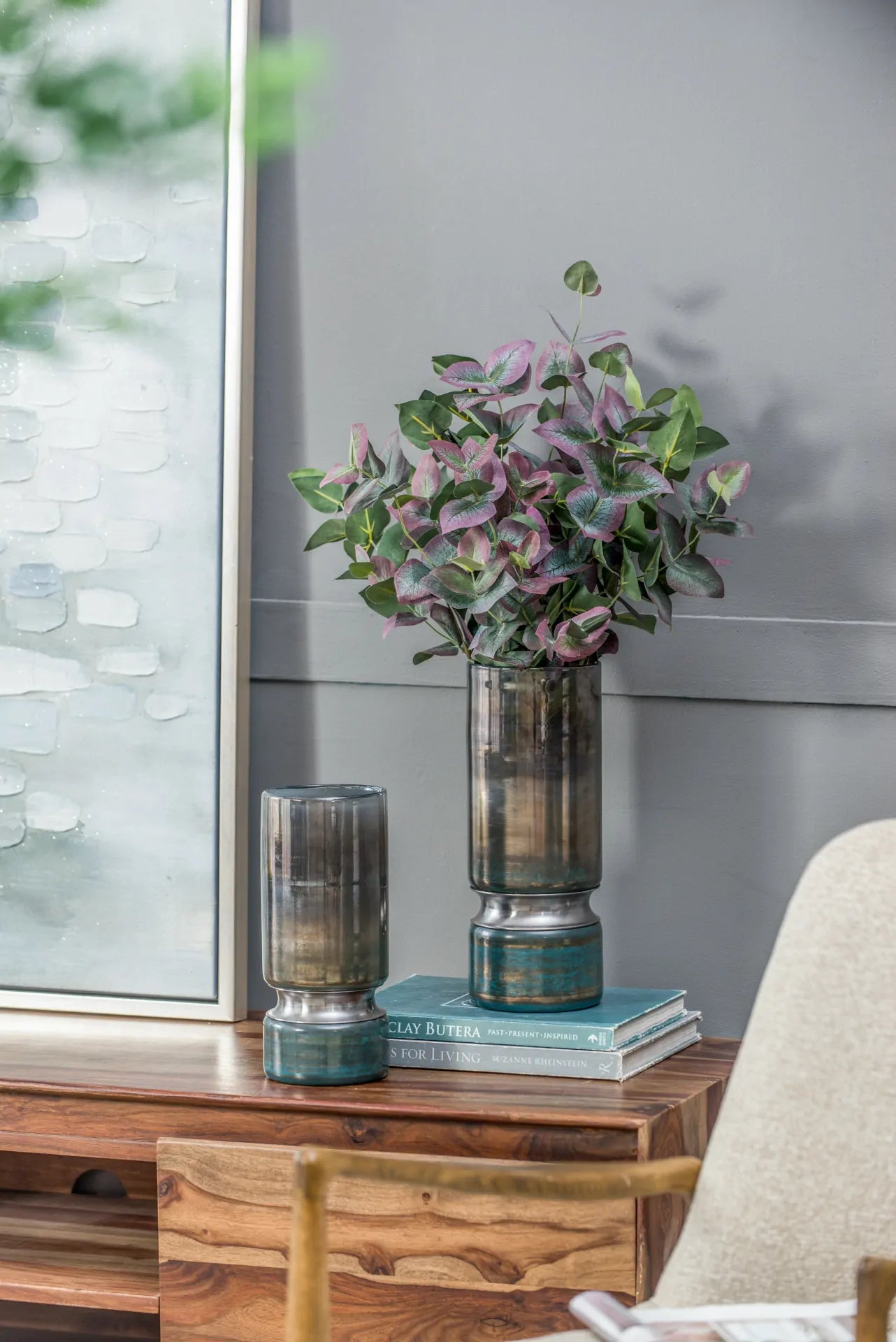 Sleek Silver Toned Glass Vase for Modern Home Decor 10 Inch Tall