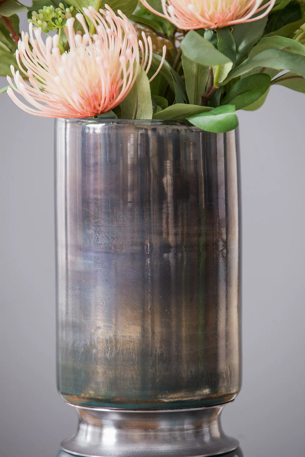 Sleek Silver Toned Glass Vase for Modern Home Decor 13 Inch Tall