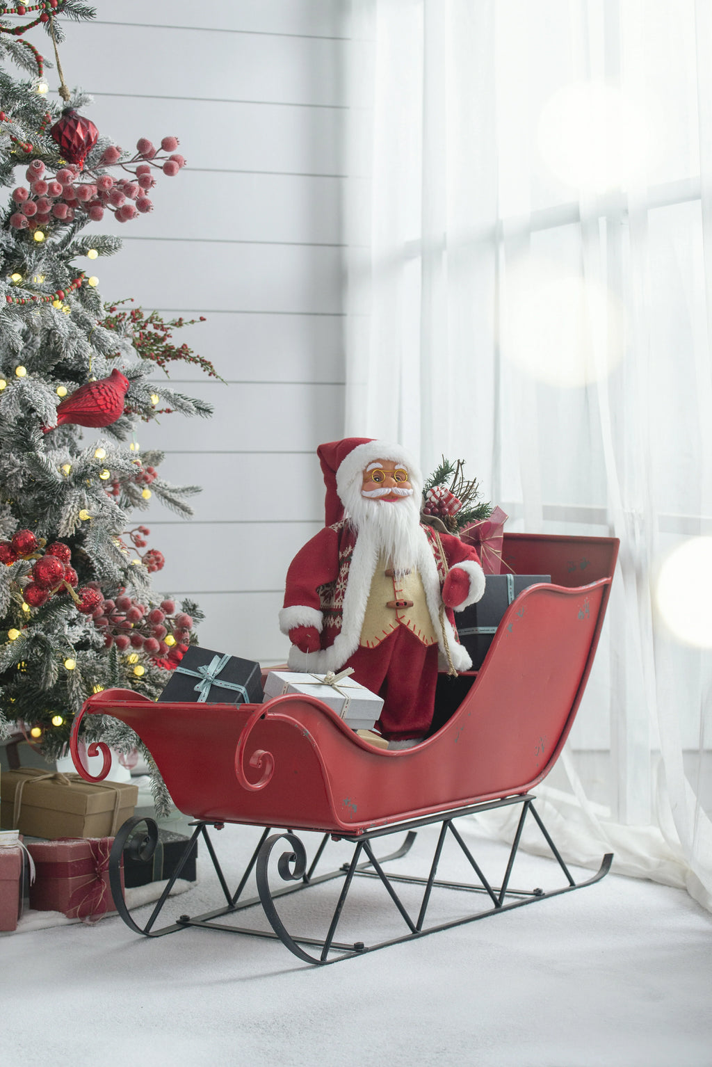 Standing Santa with Lantern and Bag, Red White