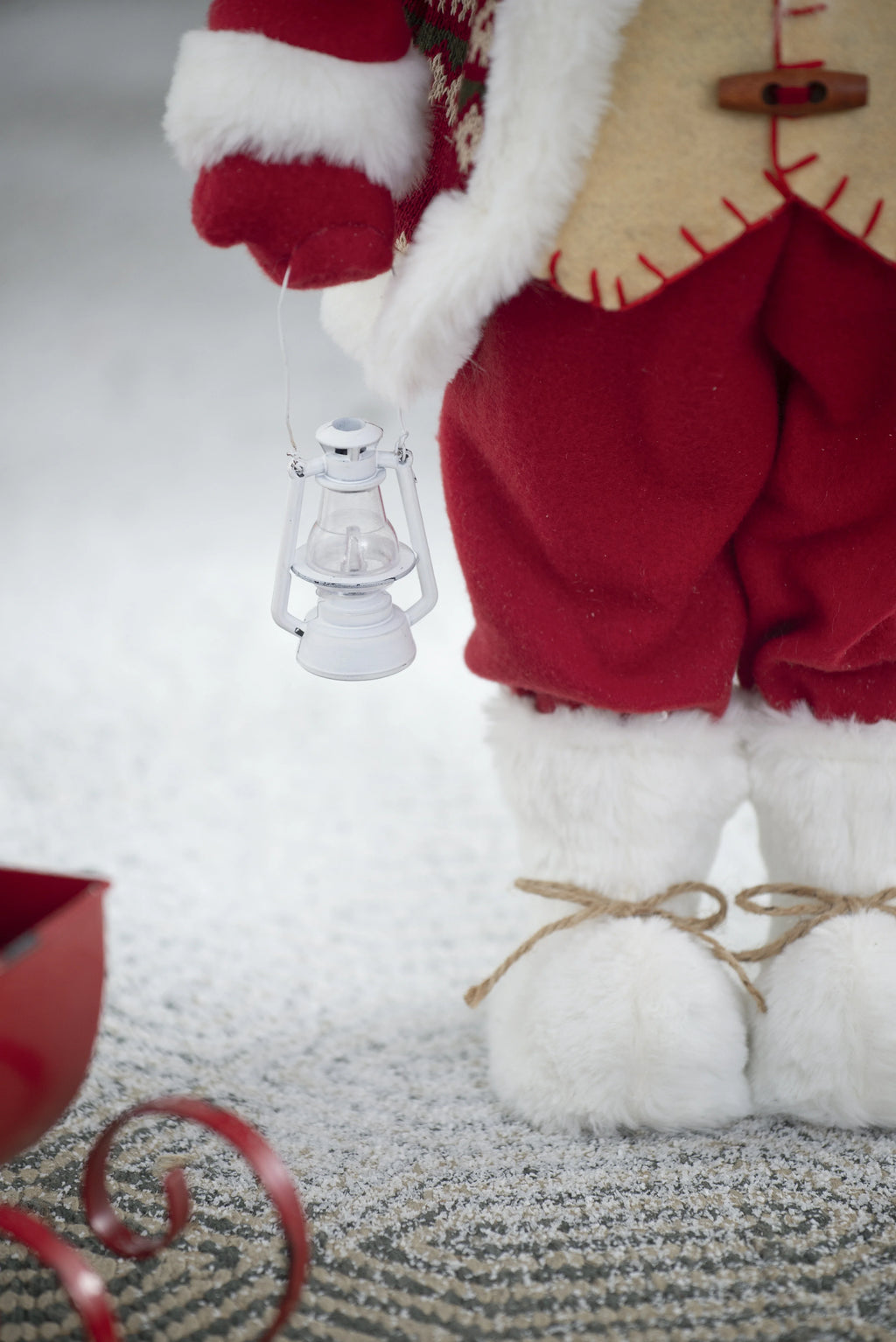Standing Santa with Lantern and Bag, Red White