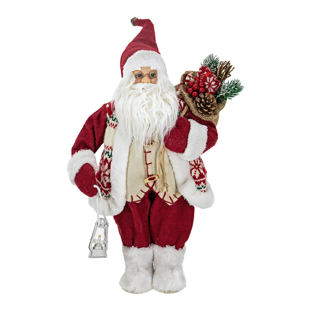 Standing Santa with Lantern and Bag, Red White
