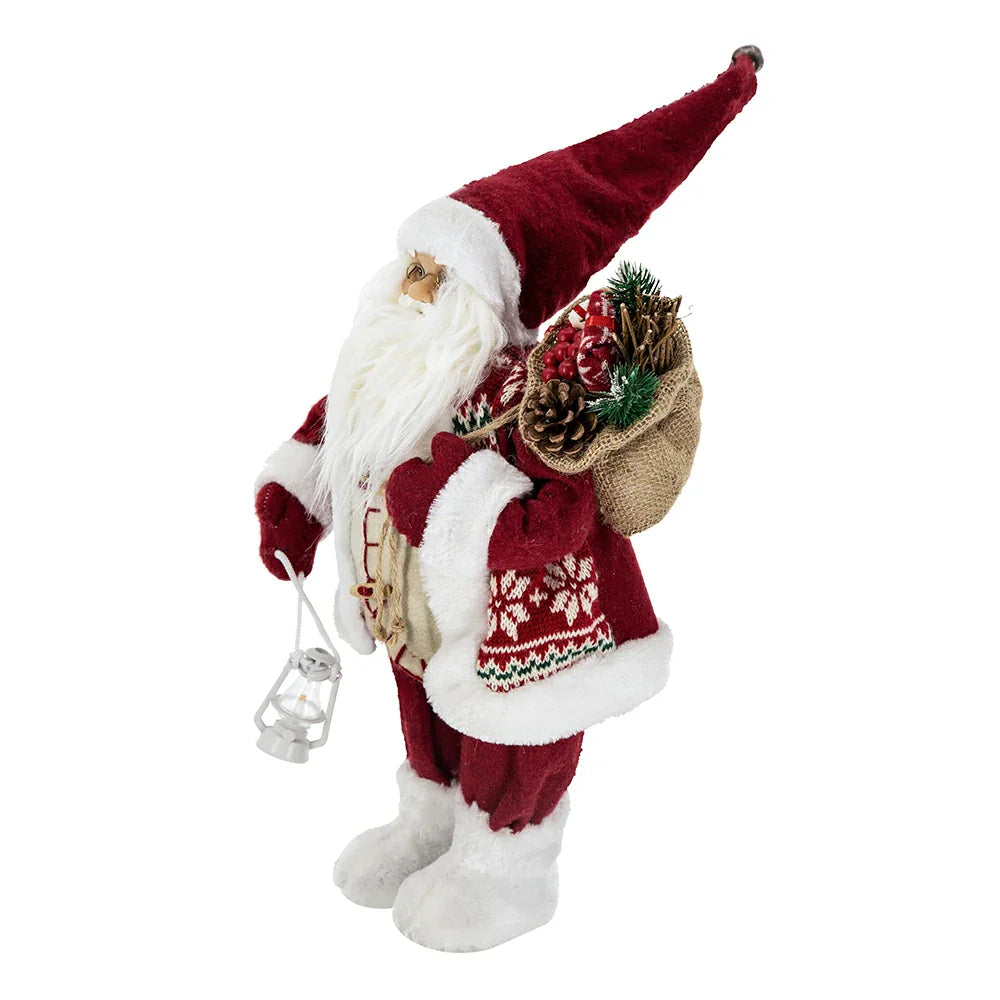 Standing Santa with Lantern and Bag, Red White