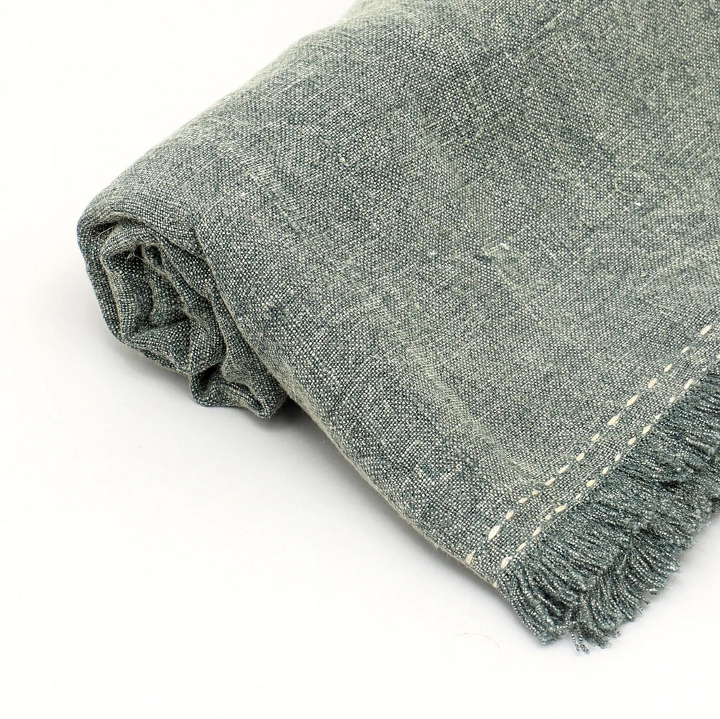 Stonewashed Linen Woven Throw Blanket with Fringe