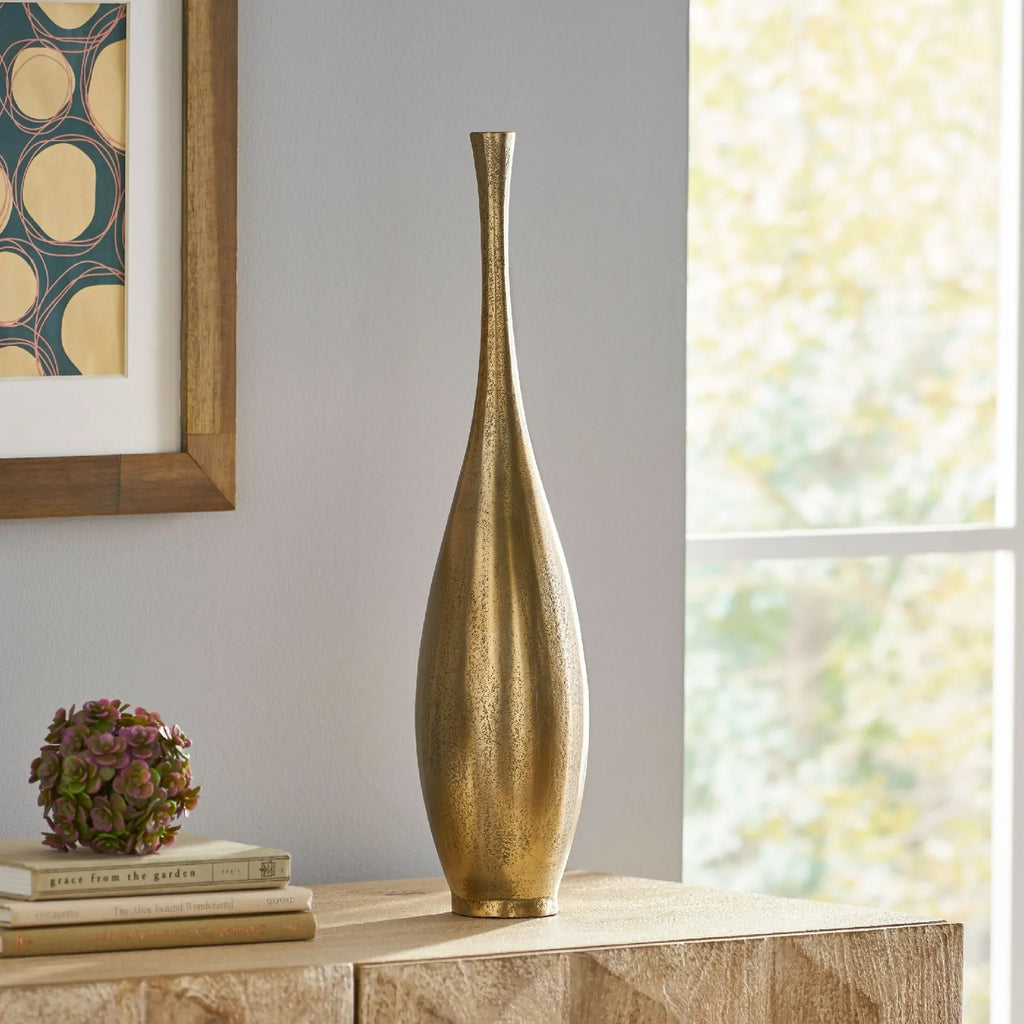 Tall Gold Metallic Bottle Vase Modern Textured Floor Vase for Home Decor