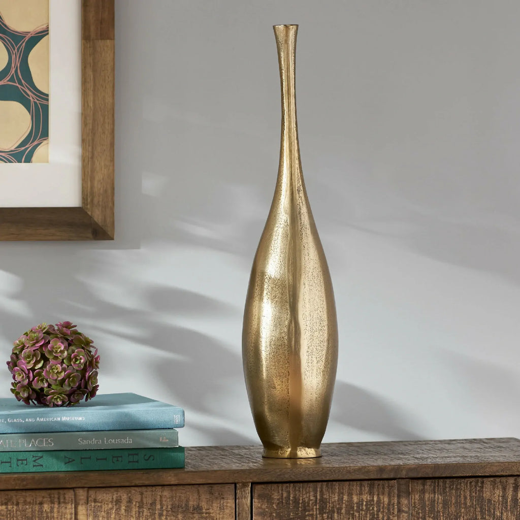 Tall Gold Metallic Bottle Vase Modern Textured Floor Vase for Home Decor
