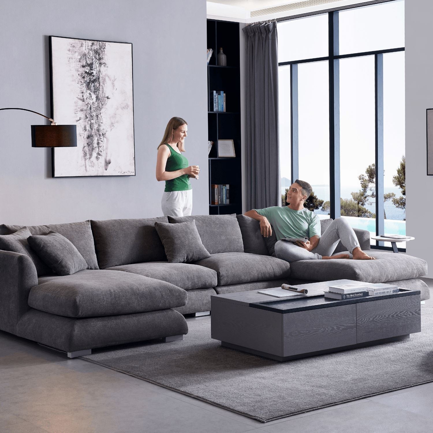 Feathers U-Shaped Sectional Couch 140-200 Inches