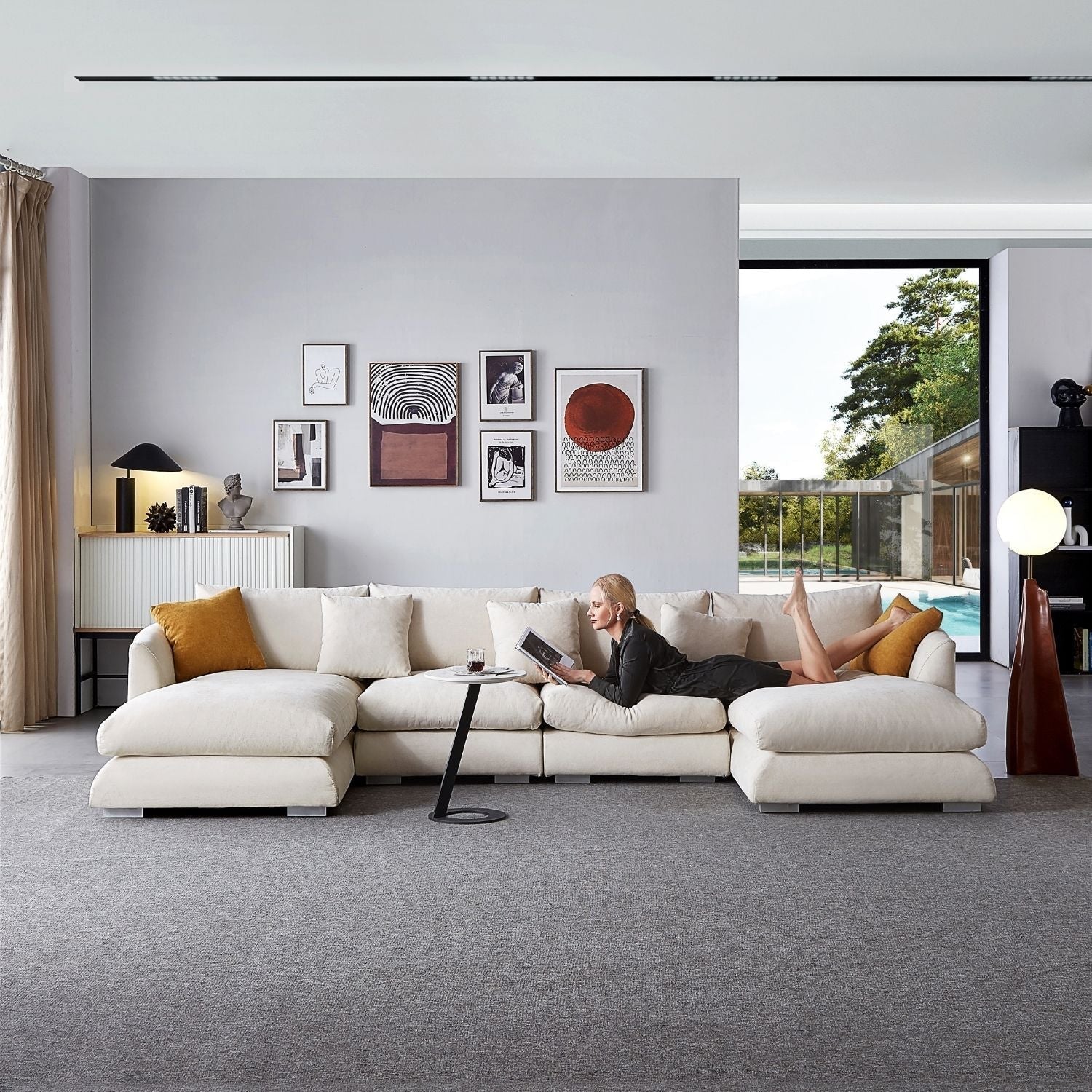 Feathers U-Shaped Sectional Couch 140-200 Inches