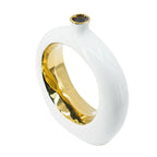 White Ceramic Ring Vase with Gold Accents 12 Inch Modern Home Decor