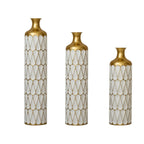 White Glazed Metal Droplet Vase Set of 3 Modern Floor Decor with Gold Trim