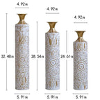 White Glazed Metal Floor Vases with Gold Accents Set of 3