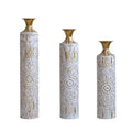 White Glazed Metal Floor Vases with Gold Accents Set of 3