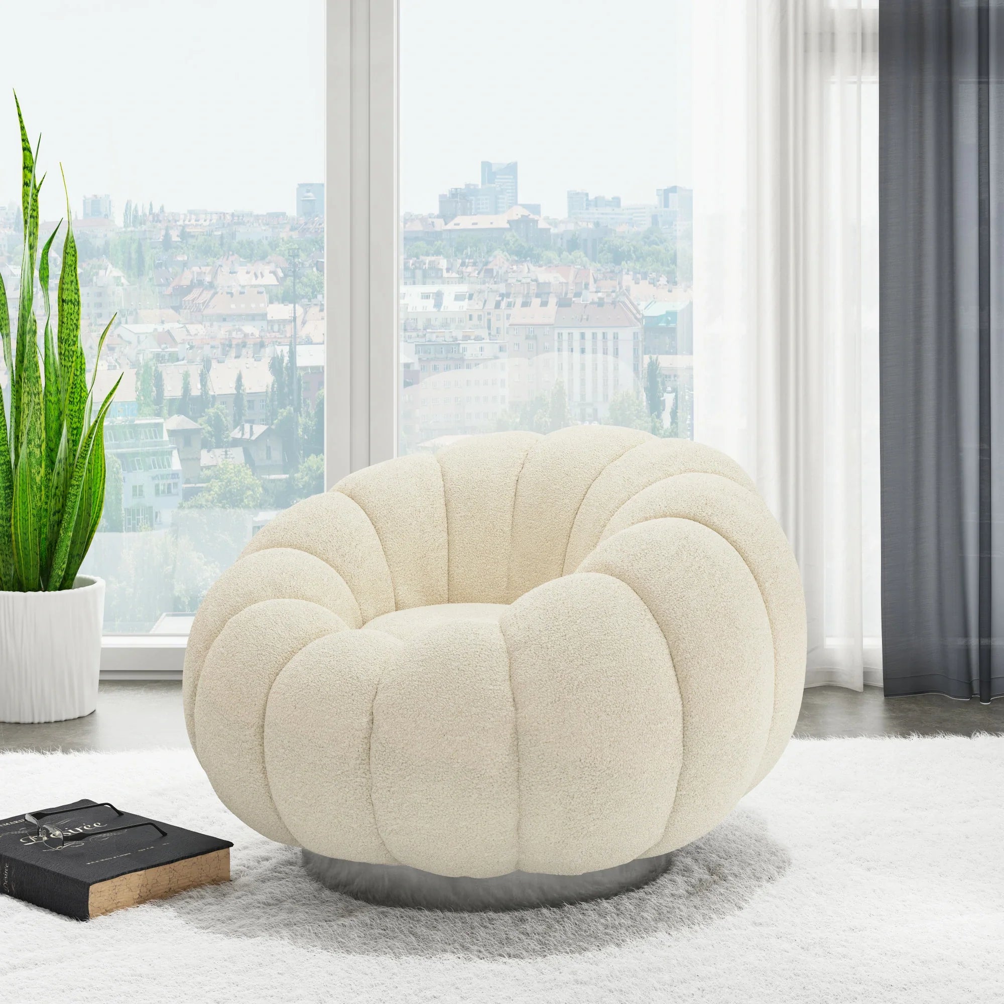 White Pumpkin Bubble Swivel Accent Chair Boneless Single Sofa