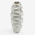 White Ribbed Wood Vase 15.5 Inch Handcrafted Sustainable Home Decor