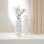 White Ribbed Wood Vase 15.5 Inch Handcrafted Sustainable Home Decor