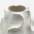 White Ribbed Wood Vase 15.5 Inch Handcrafted Sustainable Home Decor