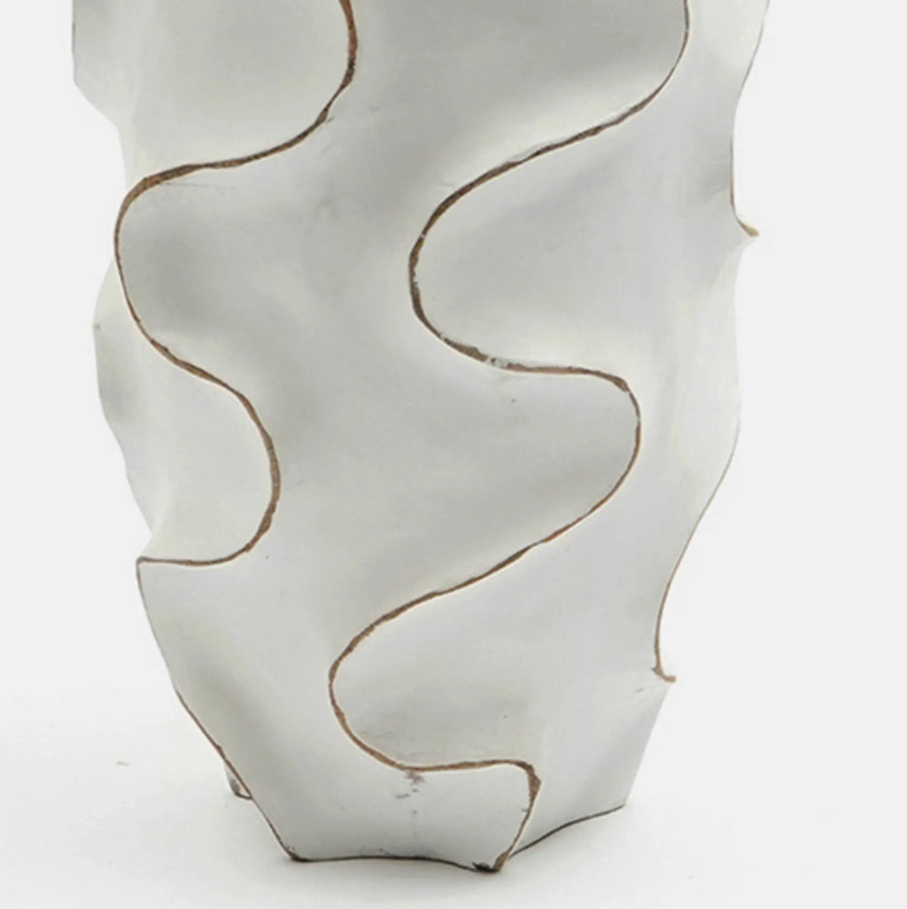 White Ribbed Wood Vase 15.5 Inch Handcrafted Sustainable Home Decor