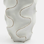 White Ribbed Wood Vase 15.5 Inch Handcrafted Sustainable Home Decor