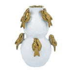 White Two Tier Ceramic Vase with Gold Bird Accents 14 Inch Home Deco