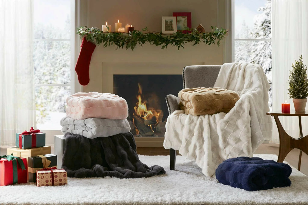 Winter Navy Throw Set-Cozy and Soft Blanket for gift