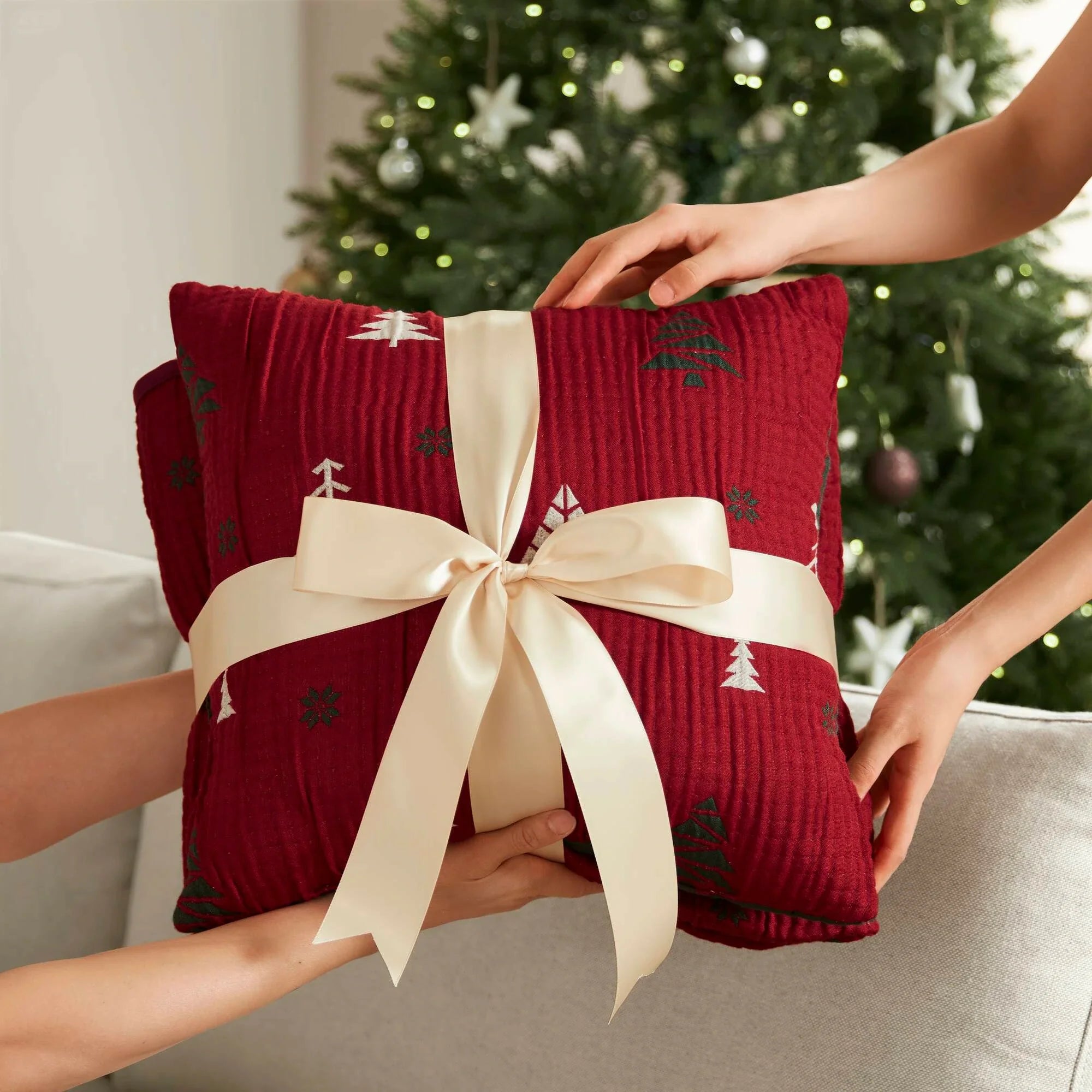 Winter Red Throw Set-Cozy and Soft Blanket for Christmas