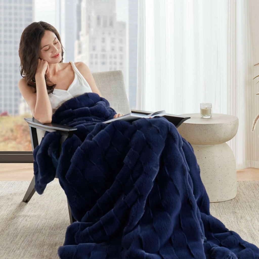 Winter Navy Throw Set-Cozy and Soft Blanket for gift