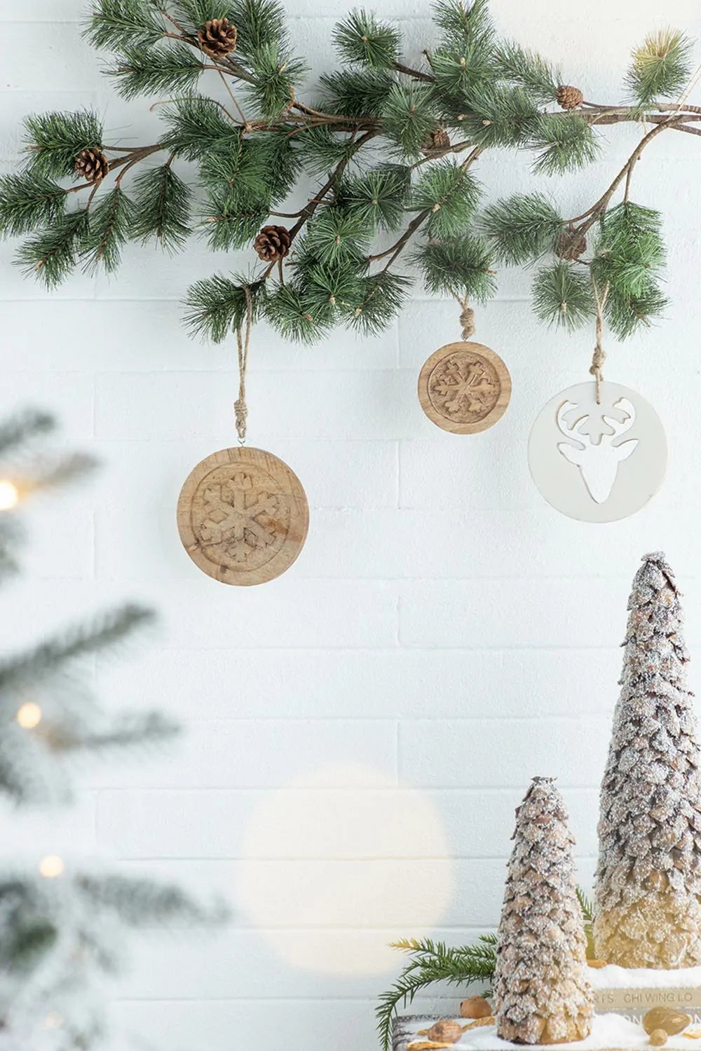 Wooden Christmas Ornaments with Snowflake Cut-Outs Set of 12 6x6 Inch