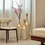 Woven Metal Floor Vase Set of 3,Modern Home Decor with Golden Accents
