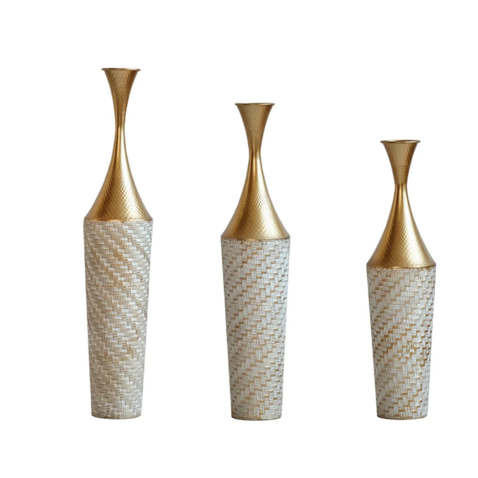 Woven Metal Floor Vase Set of 3,Modern Home Decor with Golden Accents