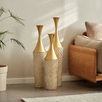 Woven Metal Floor Vase Set of 3,Modern Home Decor with Golden Accents