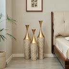 Woven Metal Floor Vase Set of 3,Modern Home Decor with Golden Accents