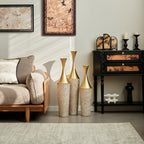 Woven Metal Floor Vase Set of 3,Modern Home Decor with Golden Accents