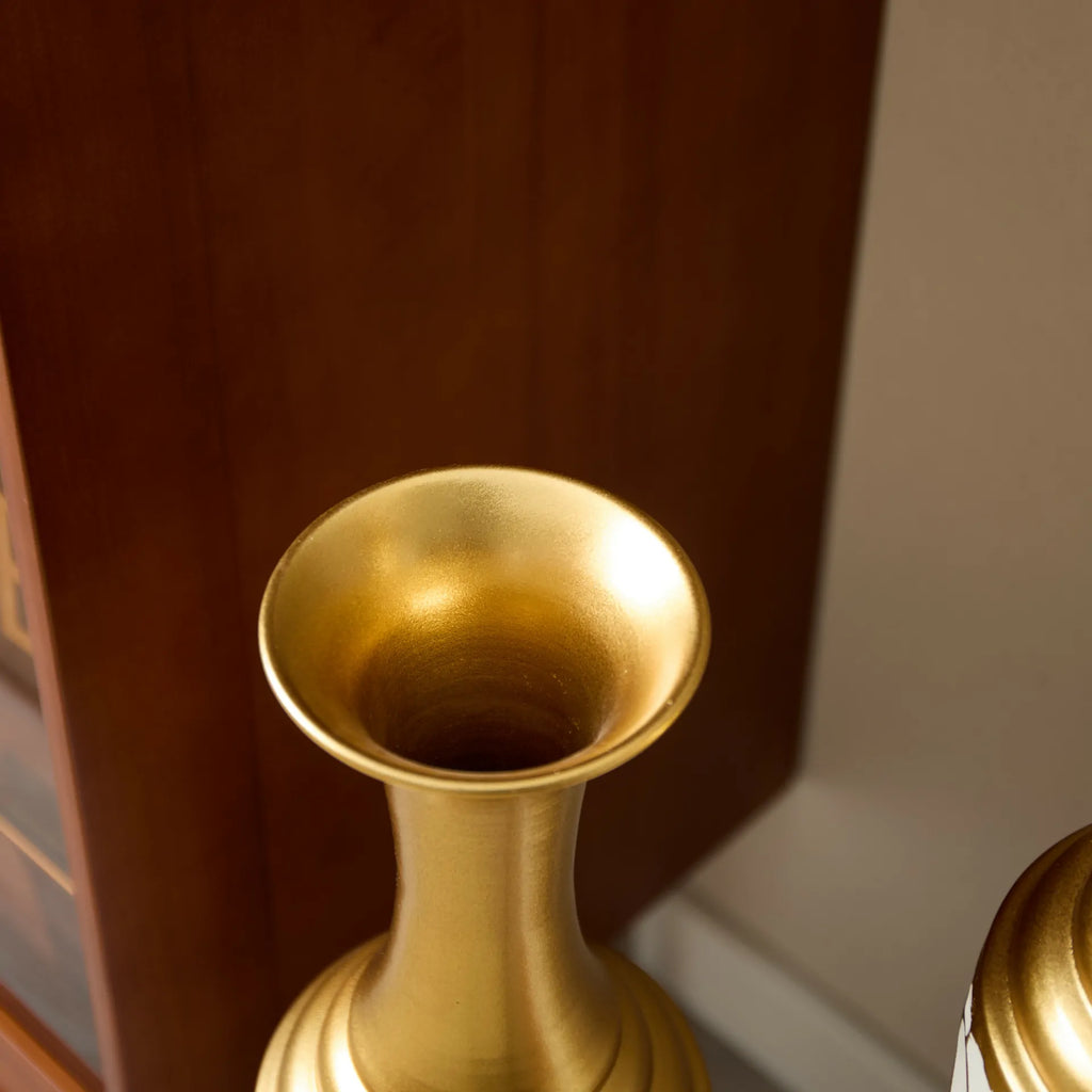 White Textured Metal Floor Vase Set of 3 Modern Home Decor with Golden Accents