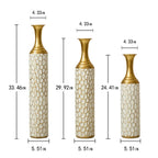 White Textured Metal Floor Vase Set of 3 Modern Home Decor with Golden Accents