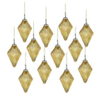 Set of 12 Amber Diamond Shaped Glass Christmas Ornaments 4.4 Inch Decor