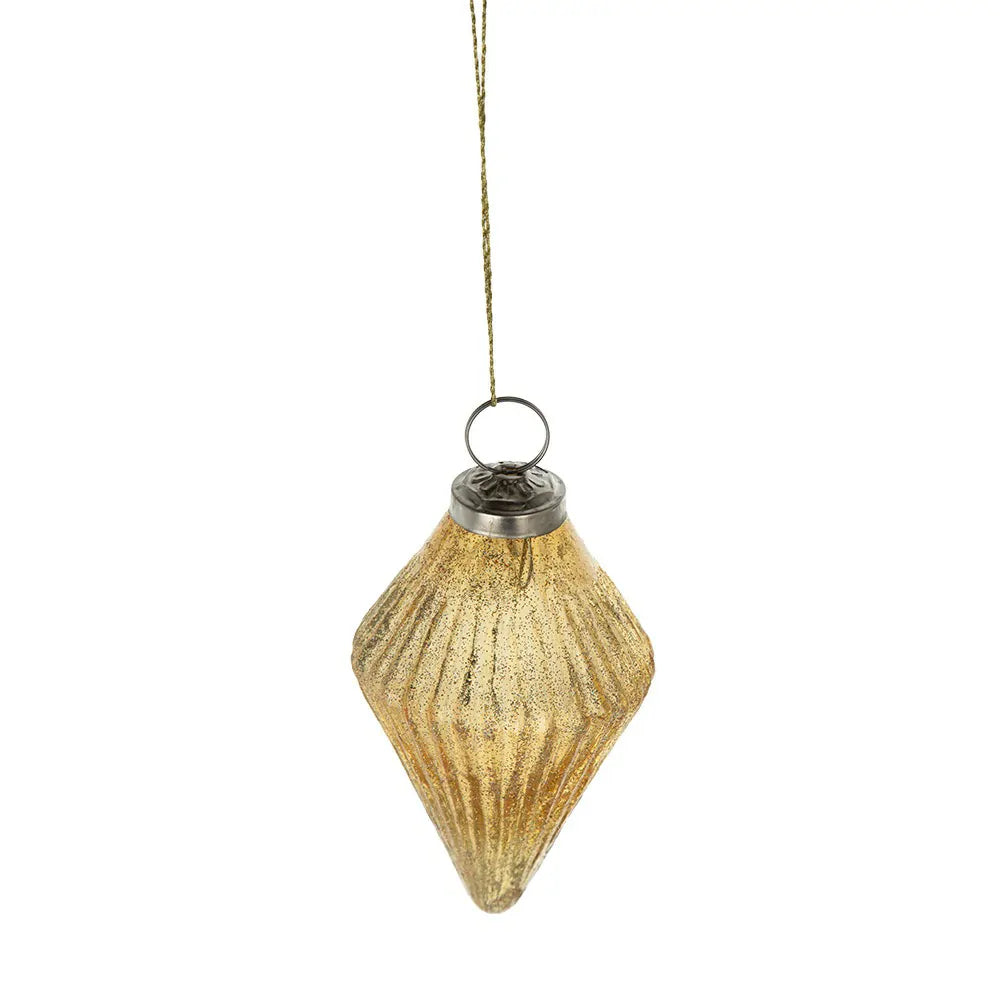 Set of 12 Amber Diamond Shaped Glass Christmas Ornaments 4.4 Inch Decor